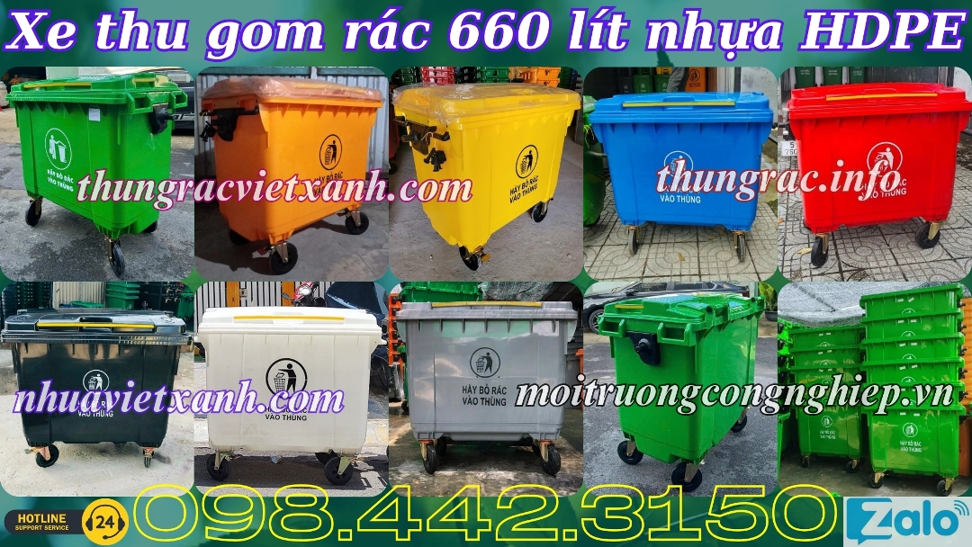 Xe thu gom rác 660 lít nhựa HDPE