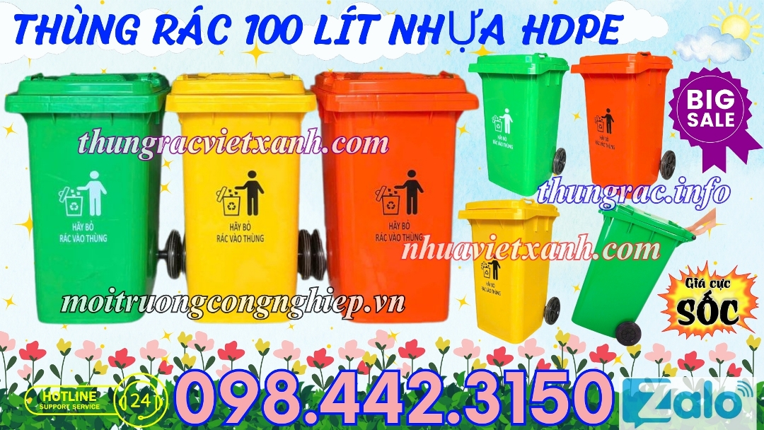 Thùng rác 100 lít nhựa HDPE