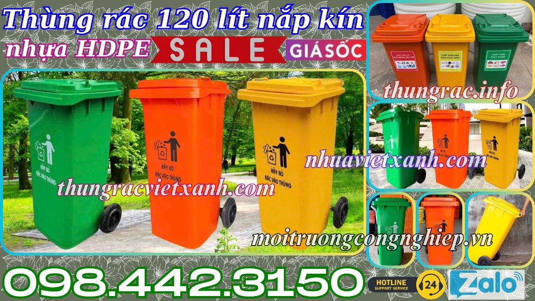 Thùng rác 120 lít nắp kín nhựa HDPE
