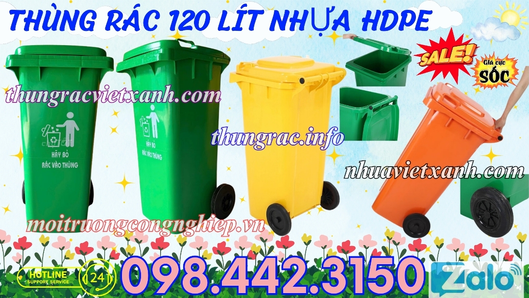 Thùng rác 120 lít nhựa HDPE