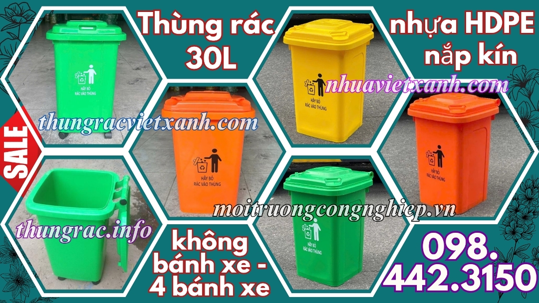 Thùng rác 30 lít nhựa HDPE nắp kín