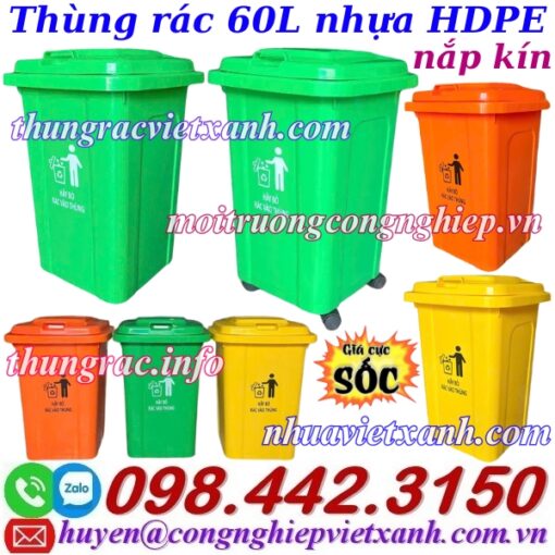 Thùng rác 60L nhựa HDPE nắp kín