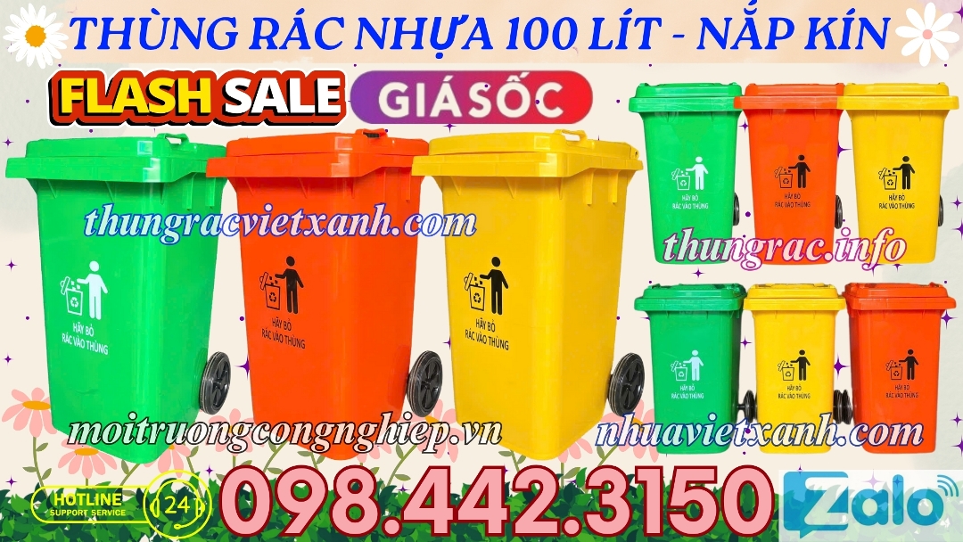 Thùng rác nhựa 100 lít nắp kín