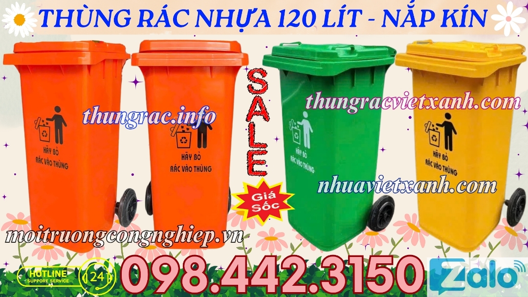 Thùng rác nhựa 120 lít nắp kín