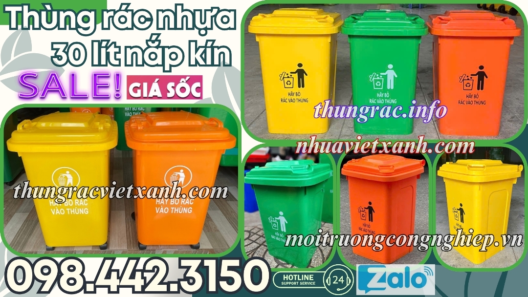 Thùng rác nhựa 30 lít nắp kín nhựa HDPE