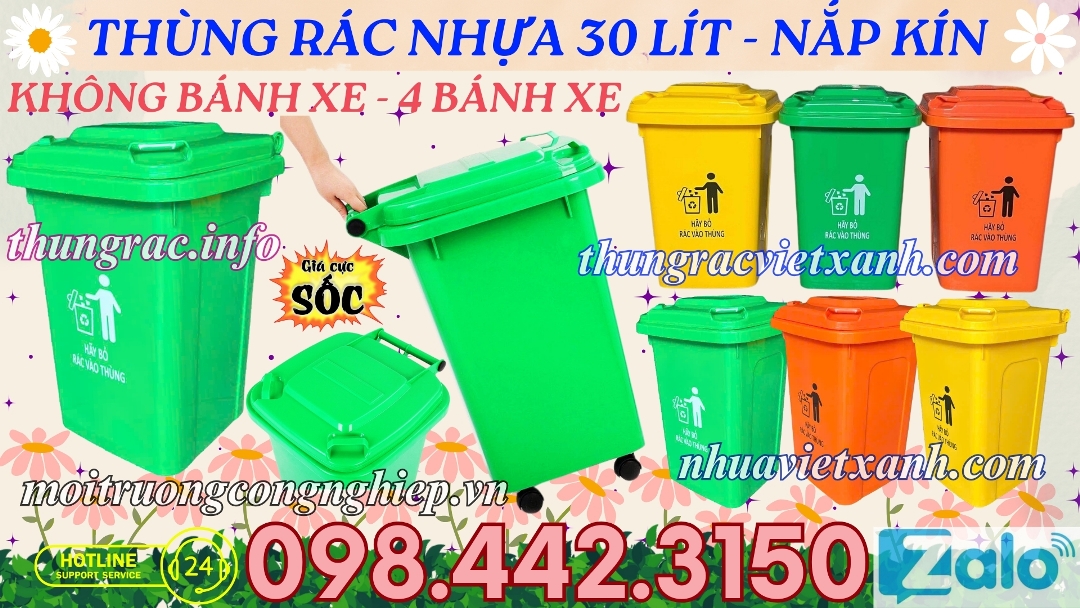 Thùng rác nhựa 30 lít nắp kín