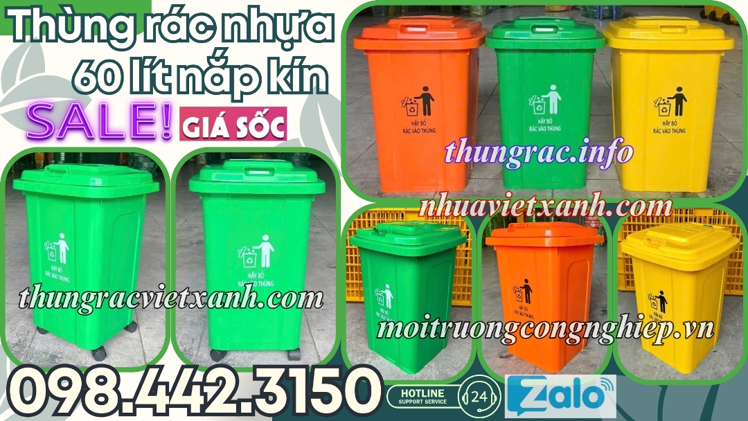 Thùng rác nhựa 60 lít nắp kín nhựa HDPE