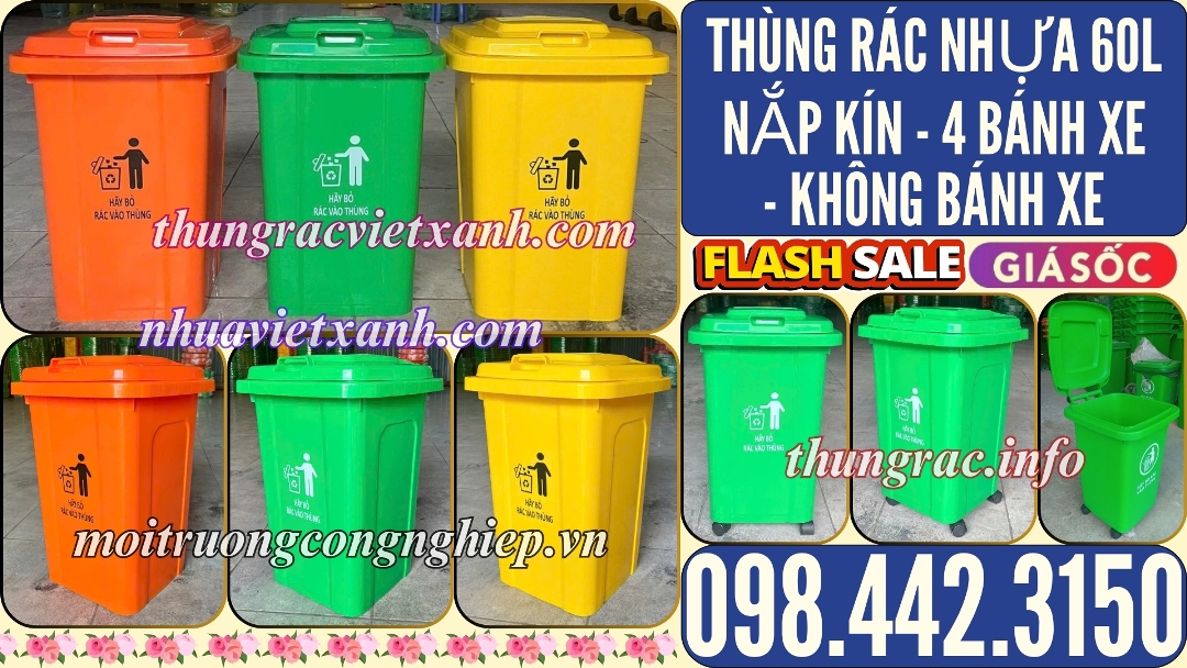 Thùng rác nhựa 60L nắp kín