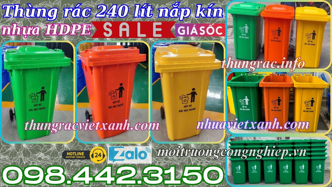 Thùng rác 240 lít nắp kín nhựa HDPE