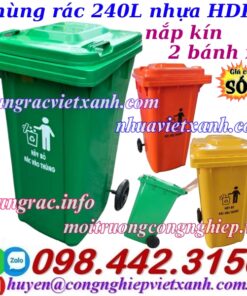 Thùng rác 240 lít nhựa HDPE nắp kín 2 bánh xe