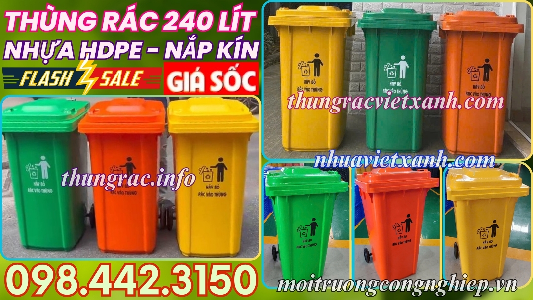 Thùng rác 240 lít nhựa HDPE nắp kín