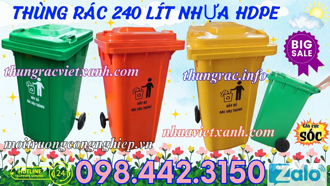 Thùng rác 240 lít nhựa HDPE