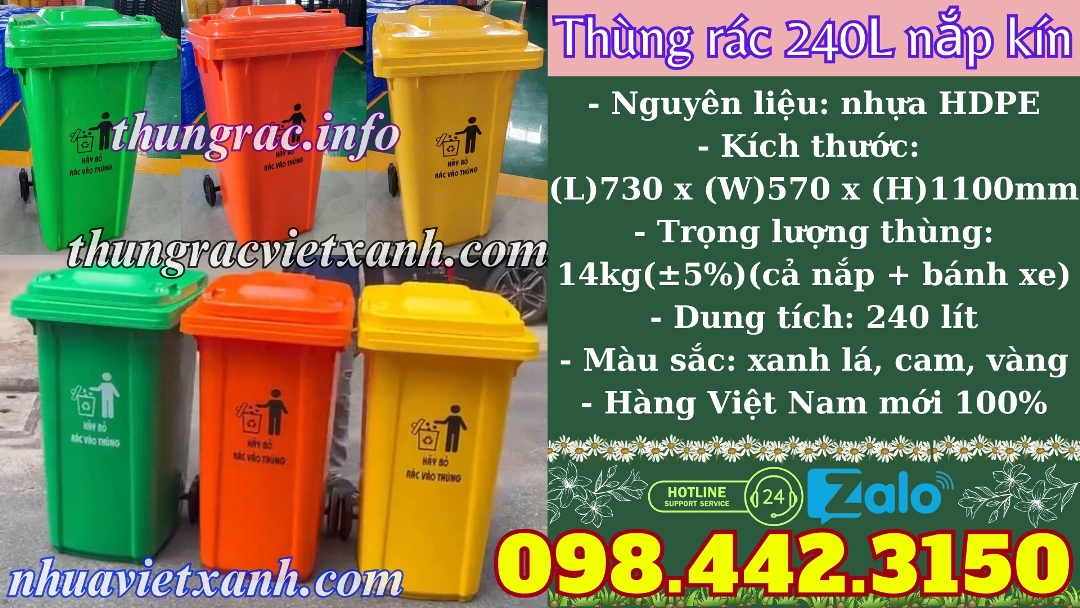 Thùng rác 240L nắp kín