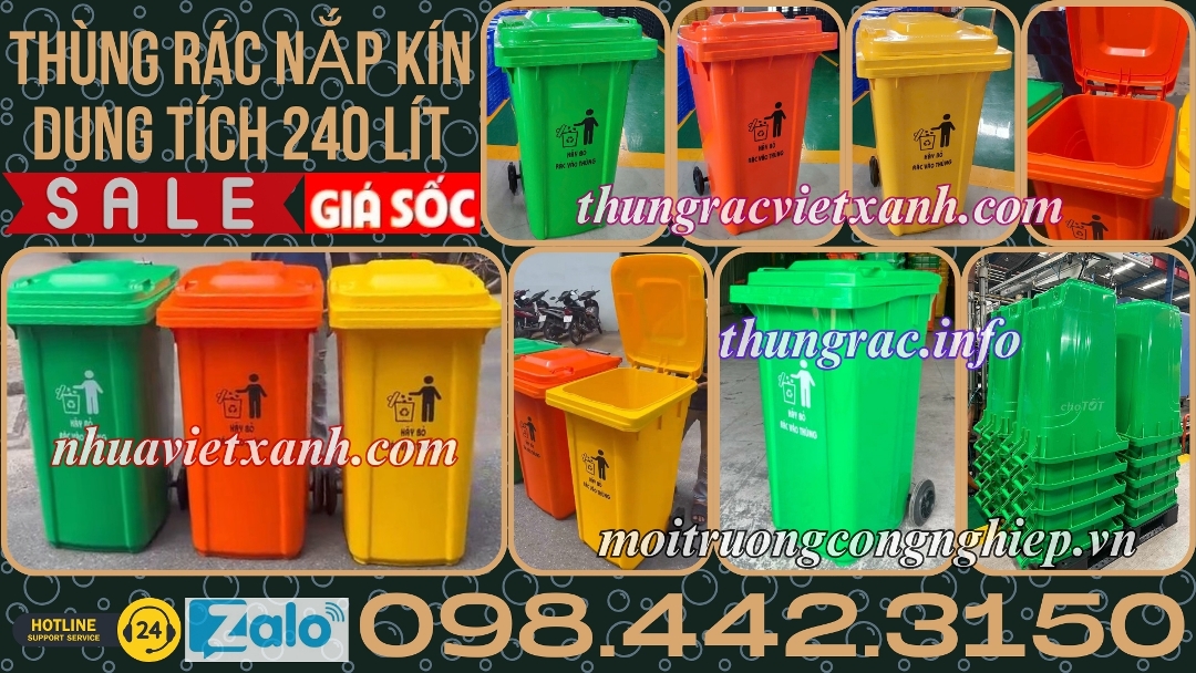Thùng rác nắp kín 240 lít