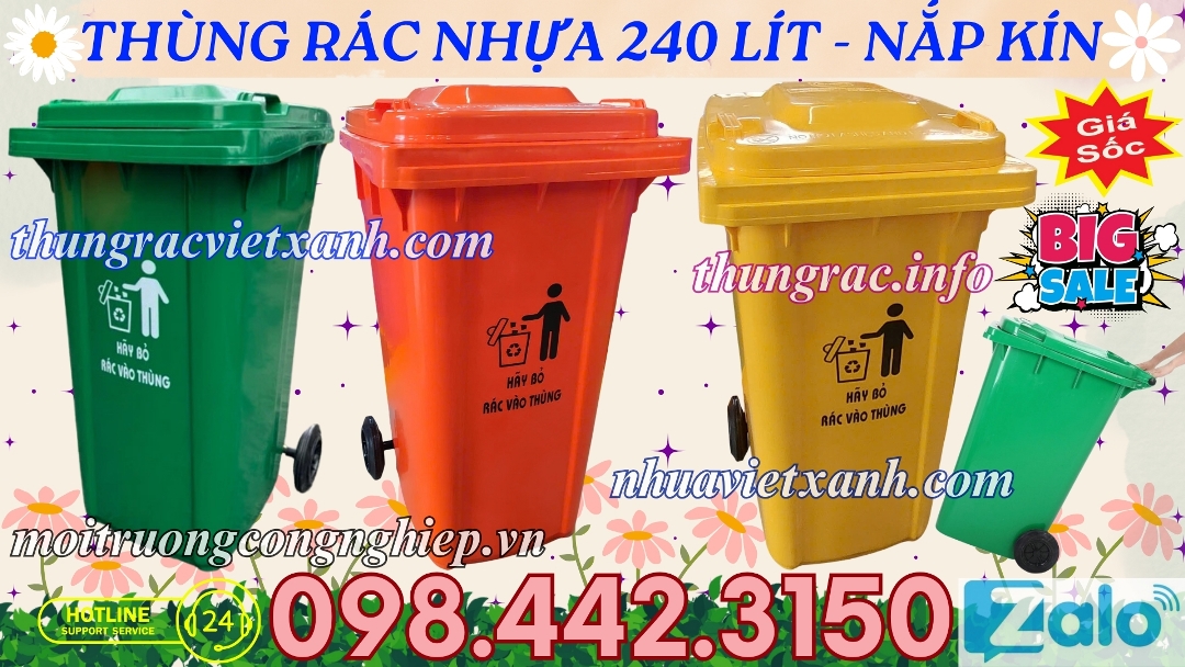 Thùng rác nhựa 240 lít nắp kín