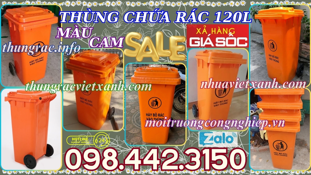 Thùng chứa rác 120L màu cam