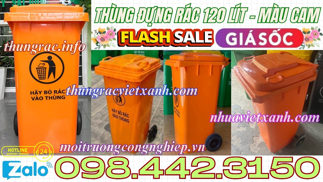 Thùng đựng rác 120 lít màu cam