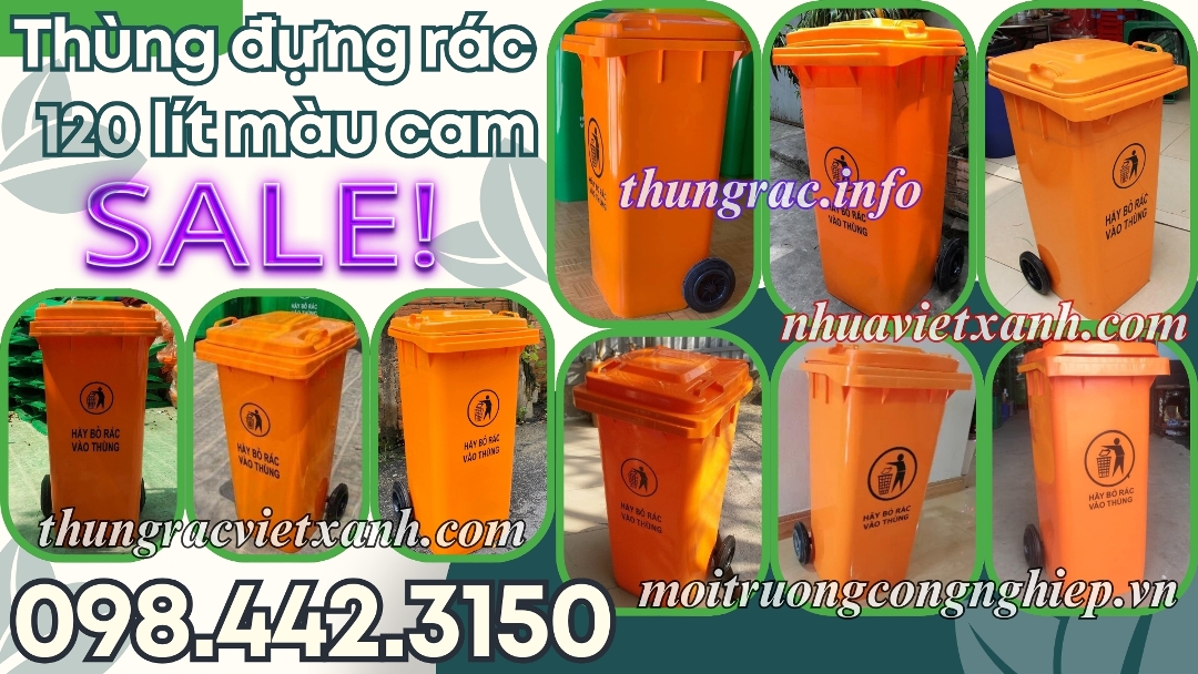 Thùng đựng rác 120L màu cam