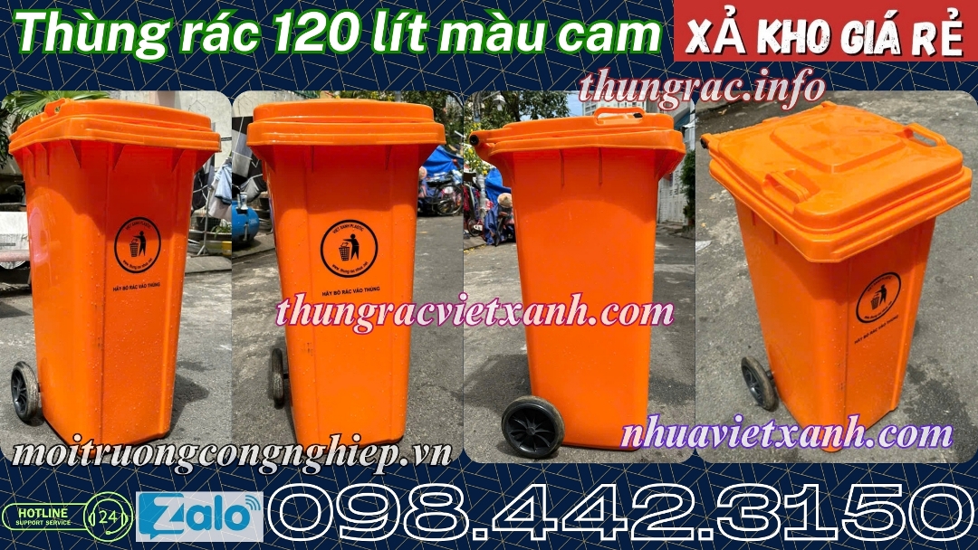Thùng rác 120L màu cam