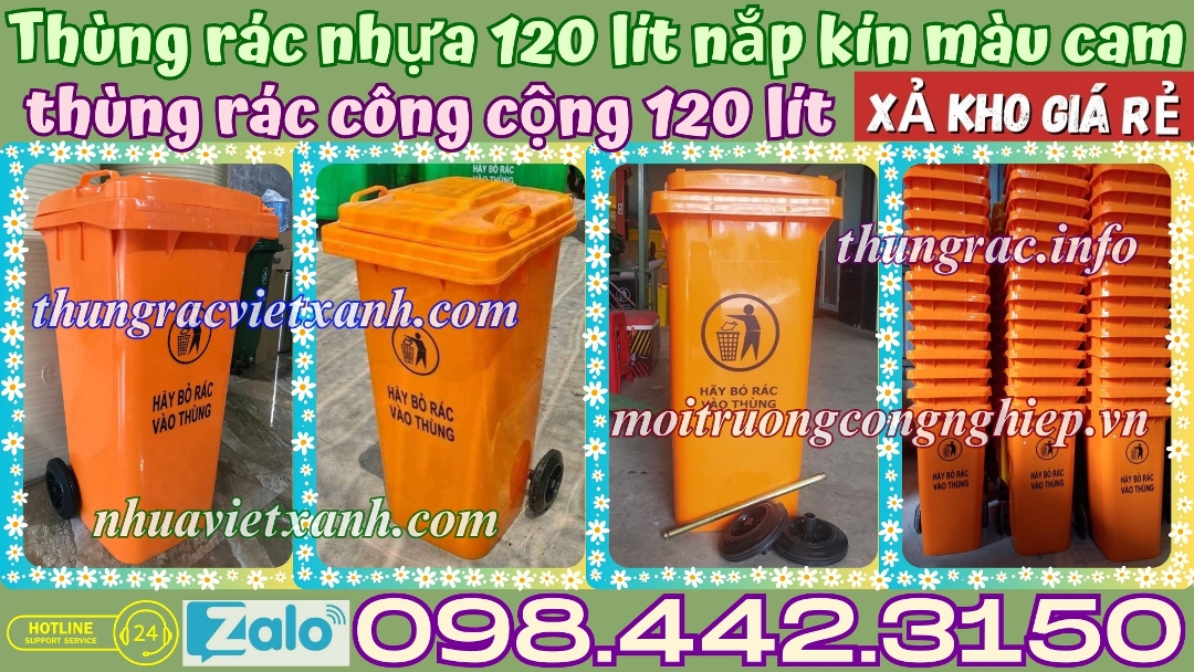 Thùng rác công cộng 120 lít màu cam