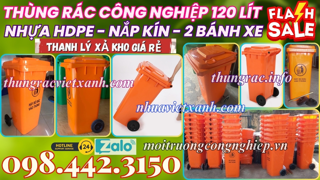 Thùng rác công nghiệp 120 lít màu cam