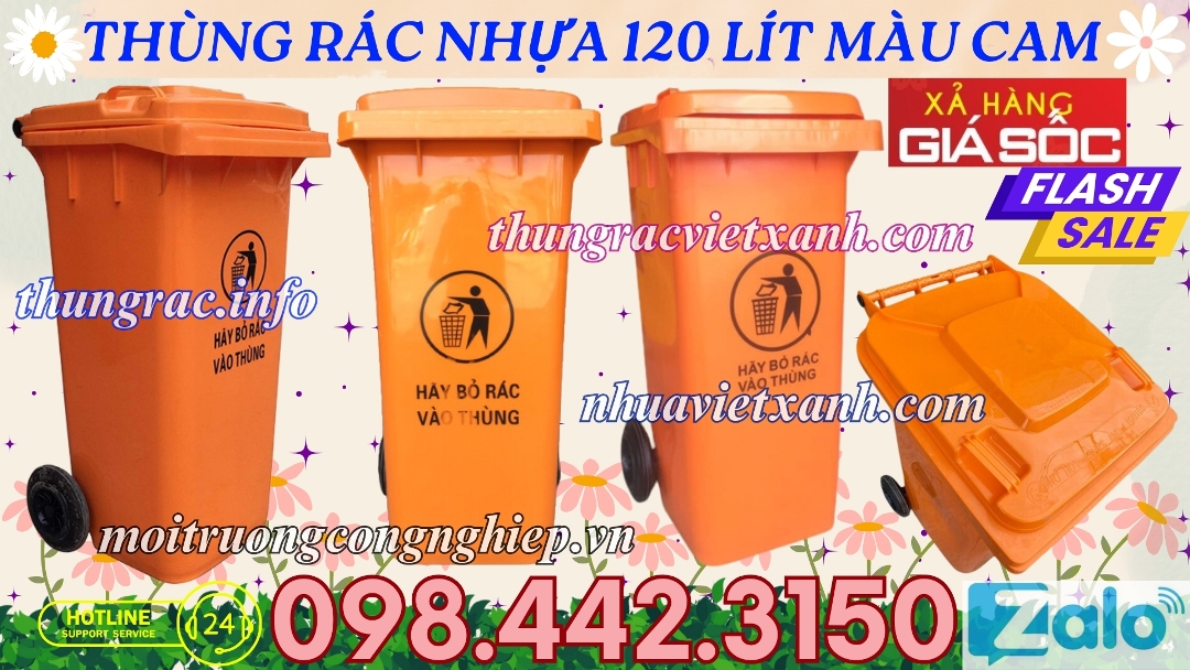 Thùng rác nhựa 120 lít màu cam