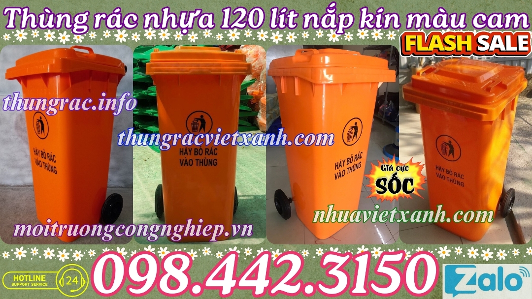 Thùng rác nhựa 120 lít nắp kín màu cam