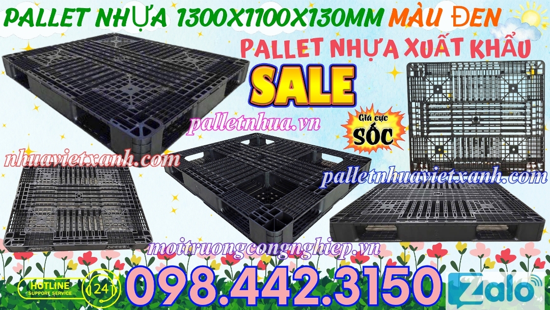 Pallet nhựa 1300x1100x130mm màu đen hàng mới
