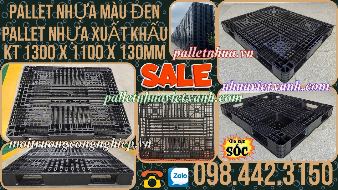 Pallet nhựa màu đen 1300x1100x130mm