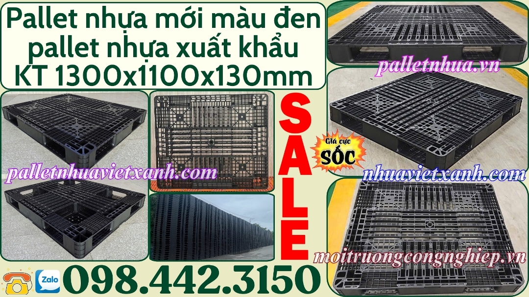 Pallet nhựa mới màu đen 1300x1100x130mm