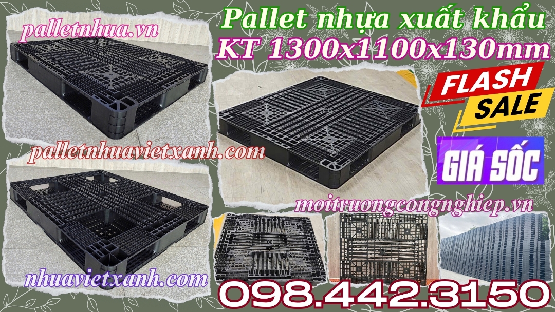 Pallet nhựa xuất khẩu 1300x1100x130mm hàng mới màu đen
