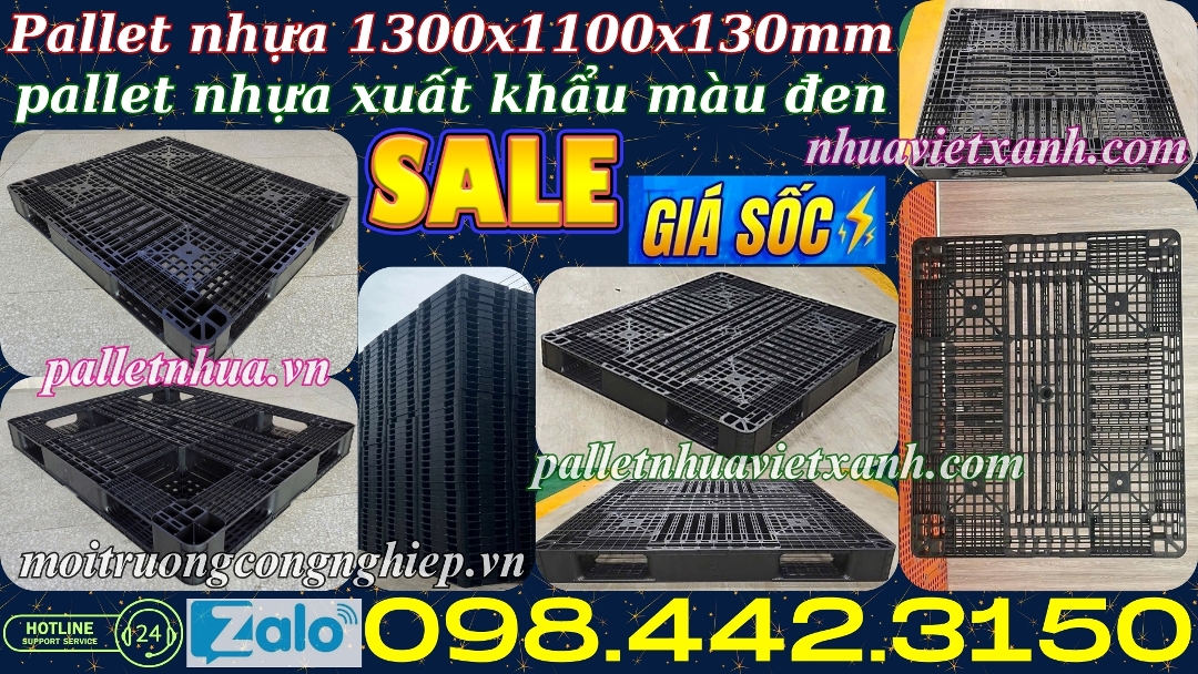 Pallet nhựa xuất khẩu 1300x1100x130mm màu đen