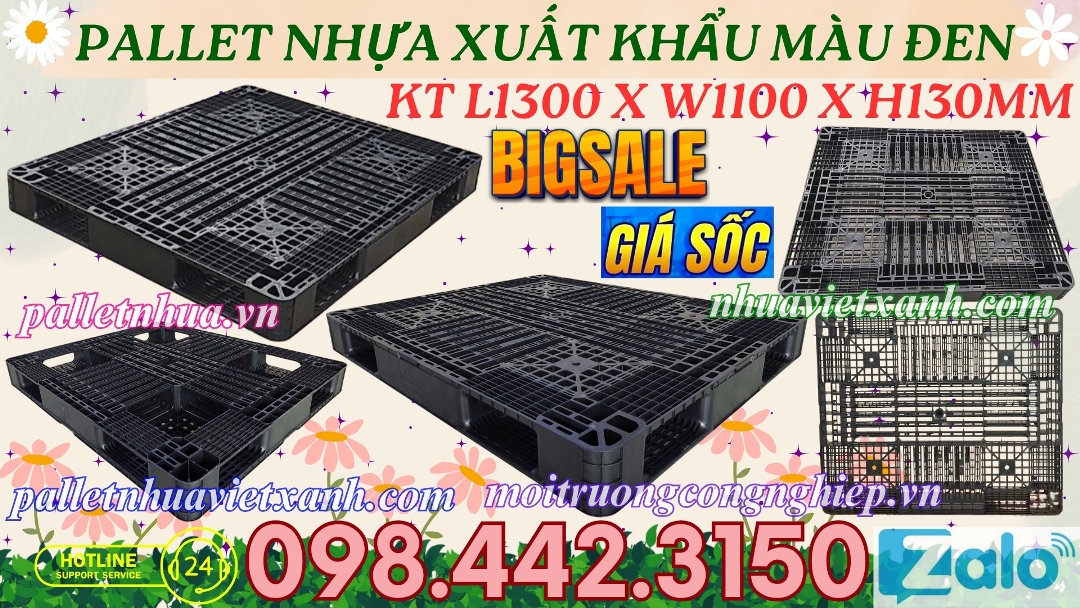 Pallet nhựa xuất khẩu màu đen 1300x1100x130mm