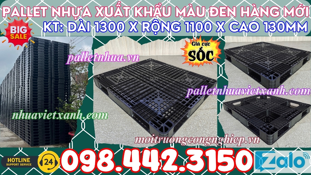Pallet nhựa xuất khẩu màu đen hàng mới 1300x1100x130mm