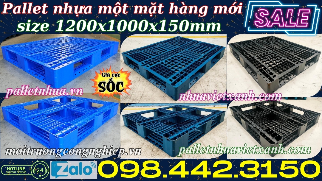Pallet nhựa 1200x1000x150mm hàng mới một mặt