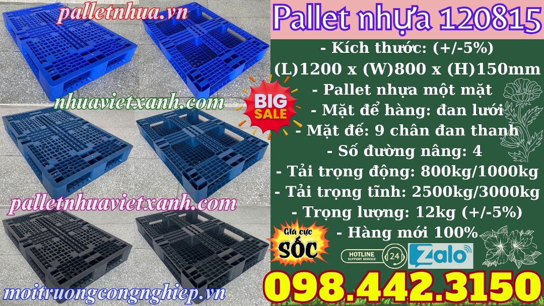 Pallet nhựa 1200x800x150mm PL120815