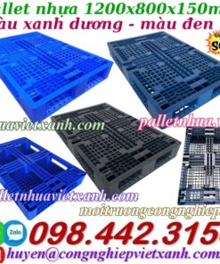 Pallet nhựa 1200x800x150mm xanh dương và đen