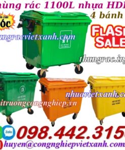 Thùng rác 1100L nhựa HDPE 4 bánh xe