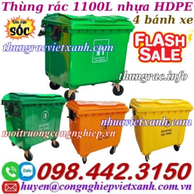 Thùng rác 1100L nhựa HDPE 4 bánh xe