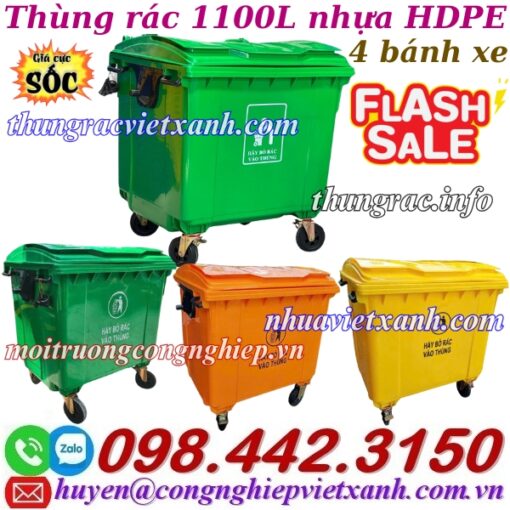 Thùng rác 1100L nhựa HDPE 4 bánh xe