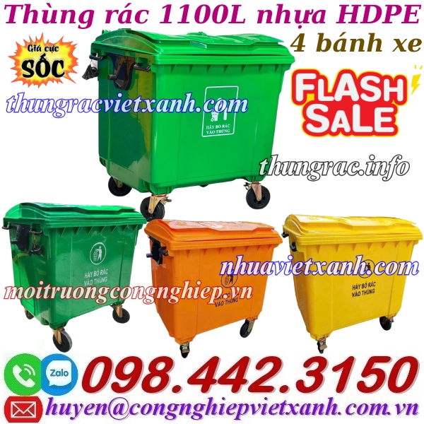 Thùng rác 1100L nhựa HDPE 4 bánh xe