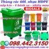 Thùng rác 60 lít nhựa HDPE nắp kín 4 bánh xe nhiều màu