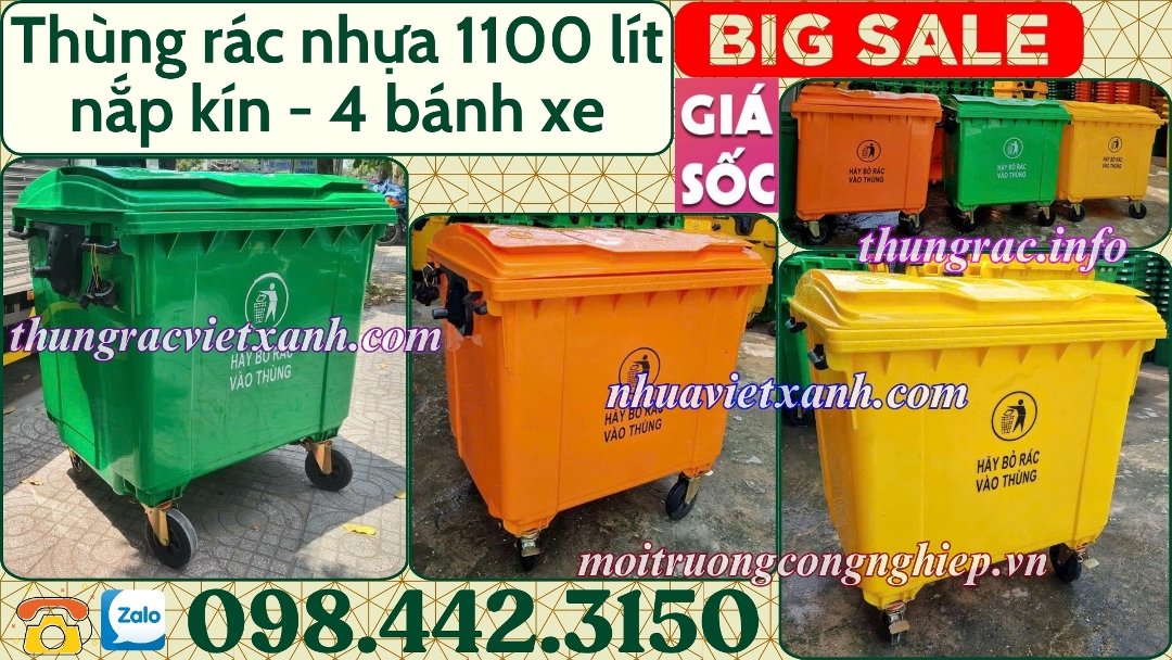 Thùng rác nhựa 1100 lít 4 bánh xe