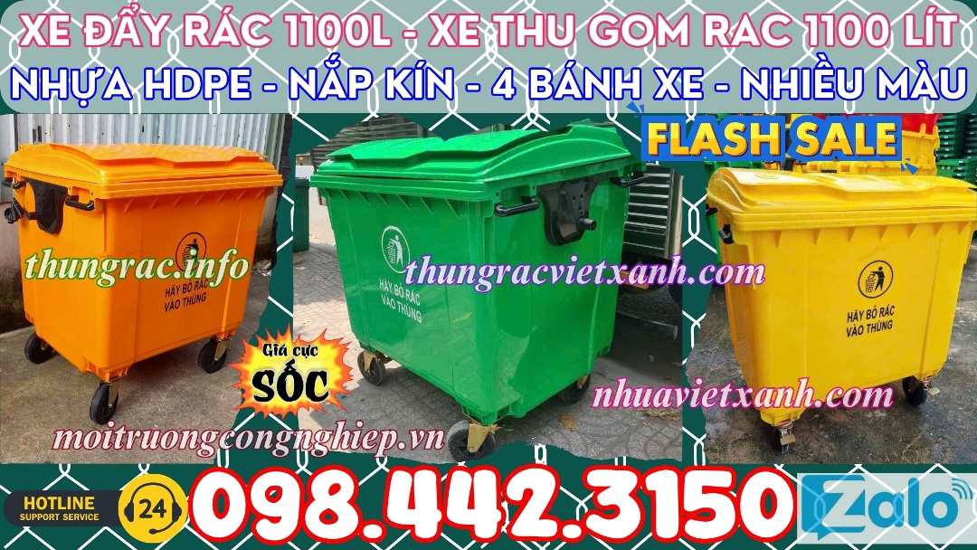 Xe đẩy rác 1100 lít nhựa HDPE
