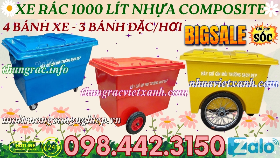 Xe rác 1000 lít nhựa composite