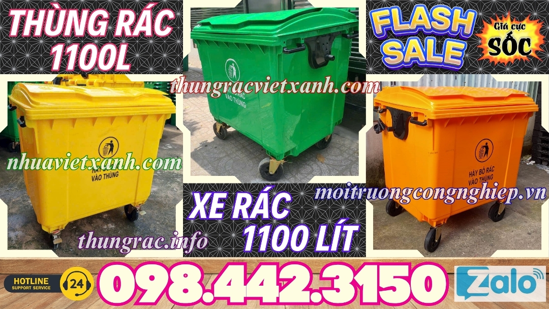 Xe rác 1100L nhựa HDPE 4 bánh xe