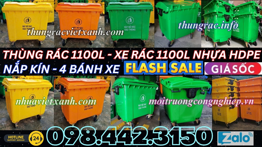 Xe rác 1100L nhựa HDPE