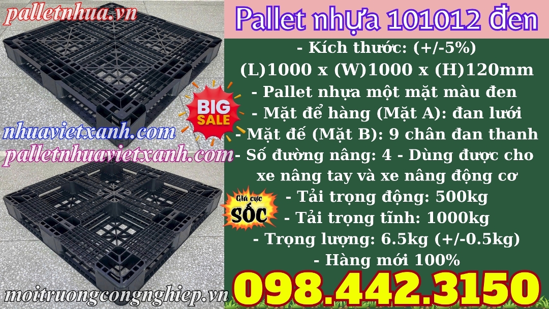 Pallet nhựa 1000x1000x120mm màu đen PL101012