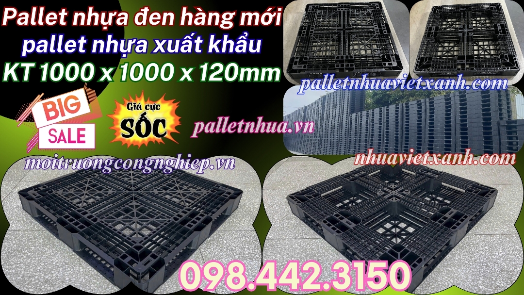 Pallet nhựa đen 1000x1000x120mm hàng mới