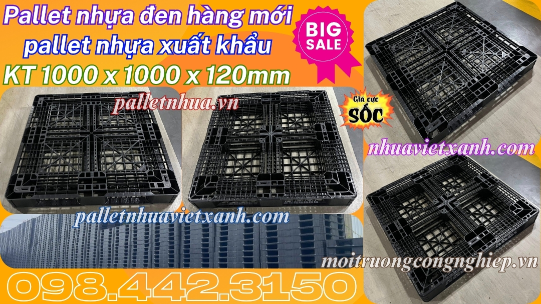Pallet nhựa đen hàng mới 1000x1000x120mm